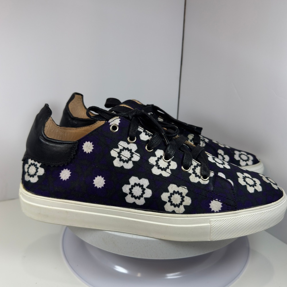 Karmod‎ Floral Print Low Top Sneakers Black Purple White Canvas US Men's 9